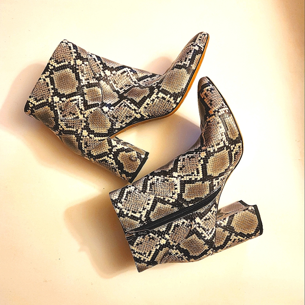 Circus by Sam Edelman Snake Print Ankle Boots in Black, Brown, Cream